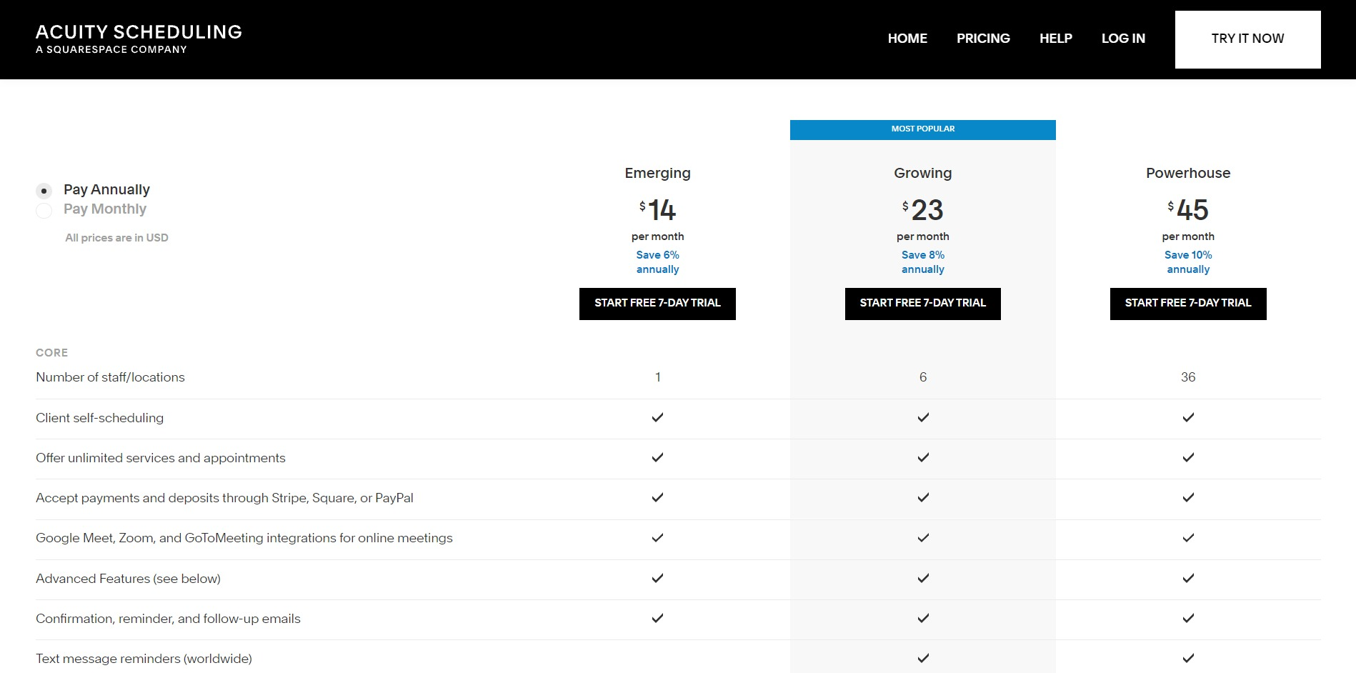 Acuity Scheduling pricing and plans