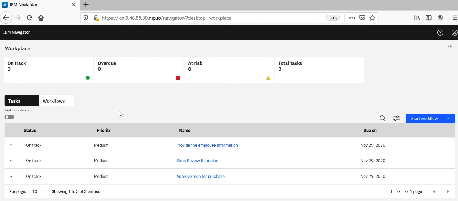 A screenshot of IBM Business Automation Workflow, a tool used to automating business processes.