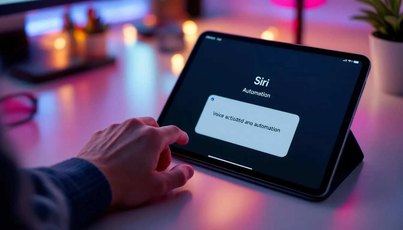 Siri activant une automatisation sur un iPad, illustrant l'intégration de la voix dans la productivité.