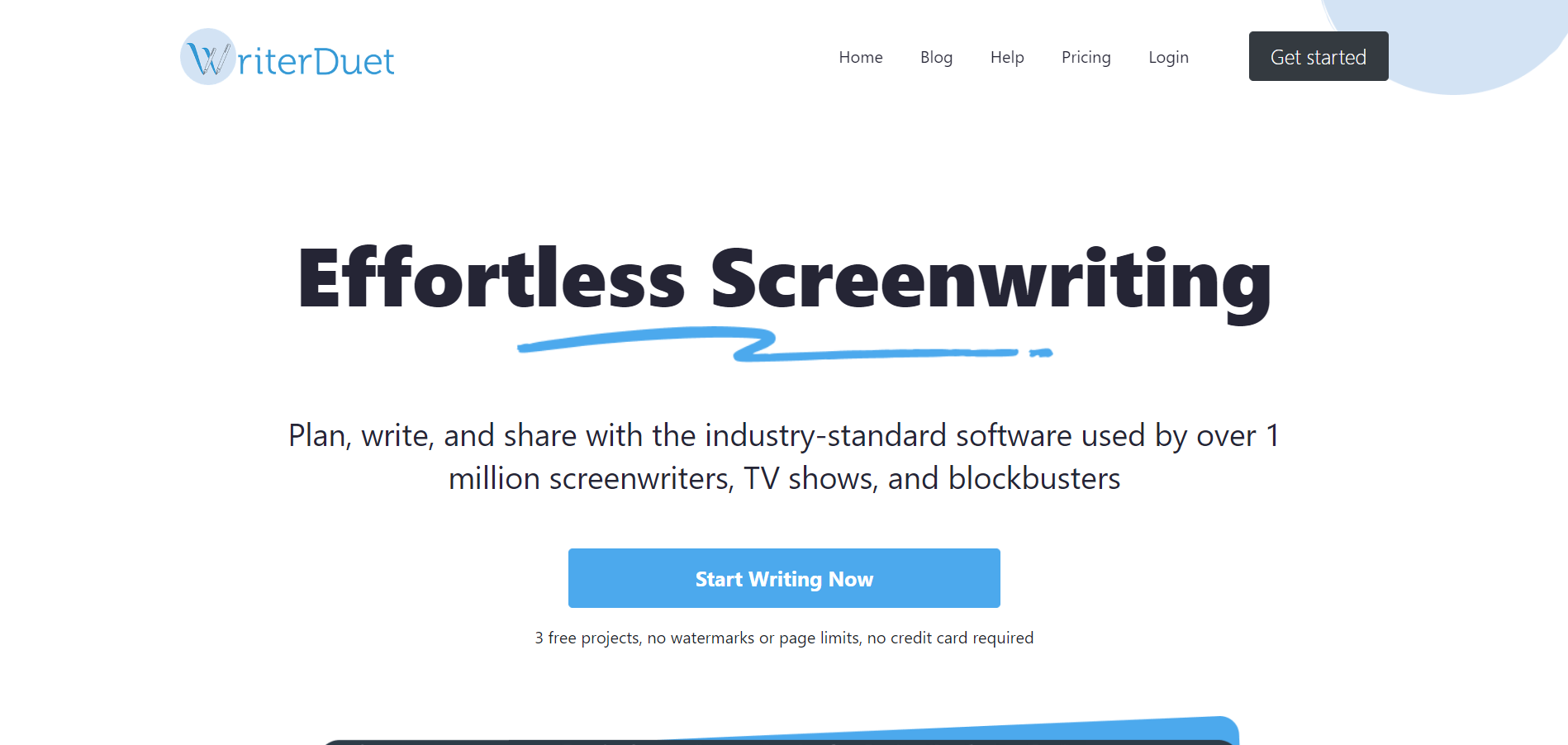 WriterDuet main page