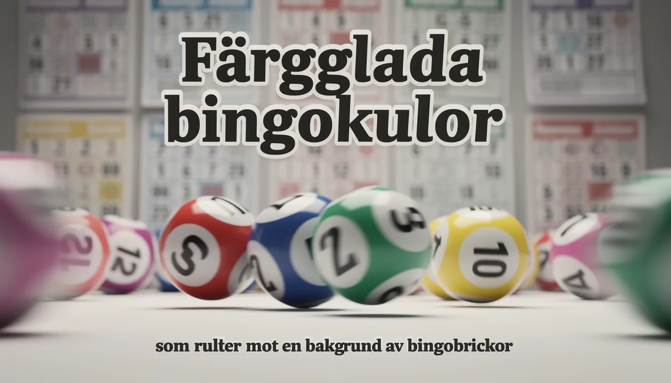 Färgglada bingokulor rullar mot en bakgrund av bingobrickor, vilket skapar en livlig och spännande atmosfär för spelare som vill spela bingo hos Mama Mia Bingo. Kulorna representerar olika nummer och symboliserar chansen att vinna bonusar och priser i bingospel.