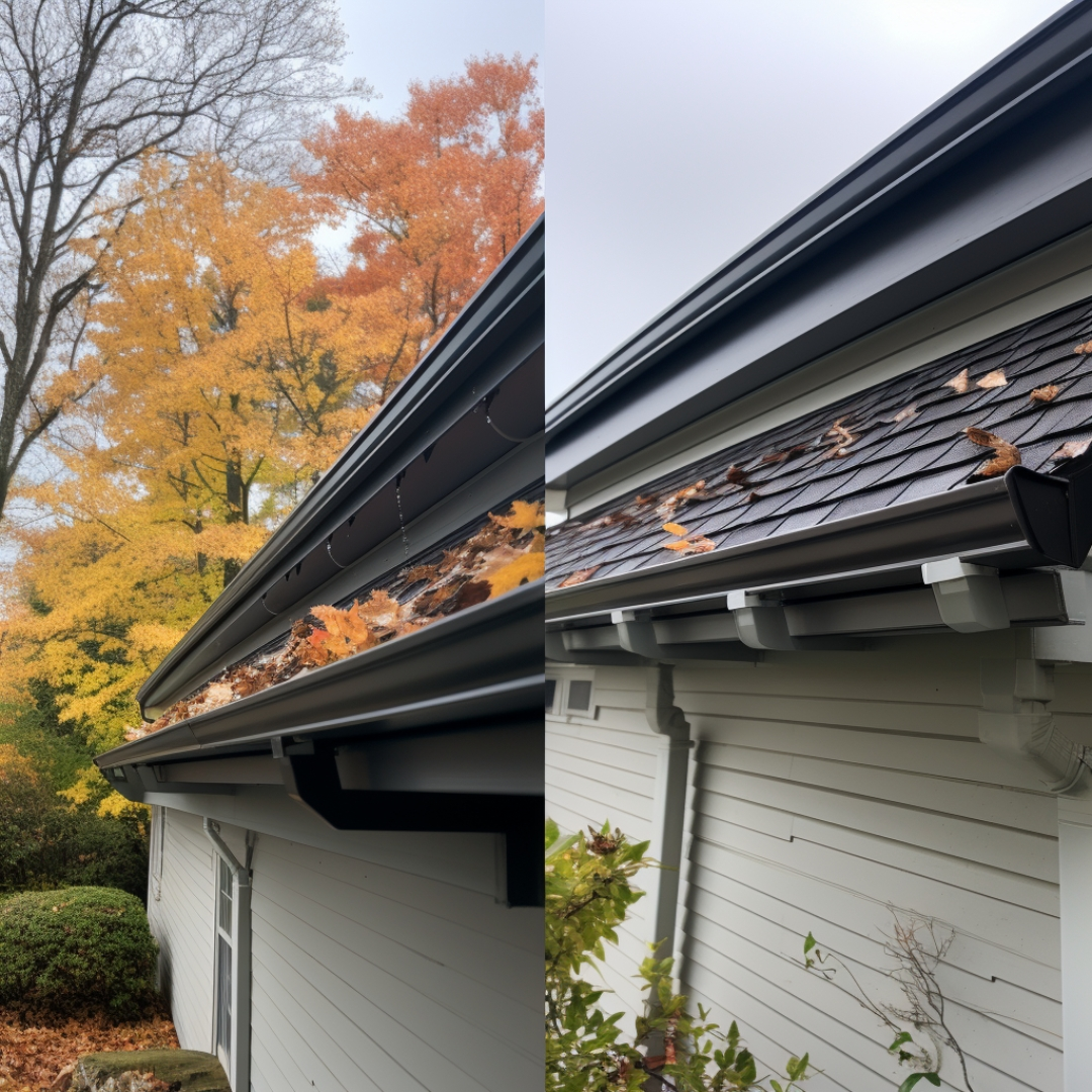 A picture of a comparison between sectional and seamless gutters