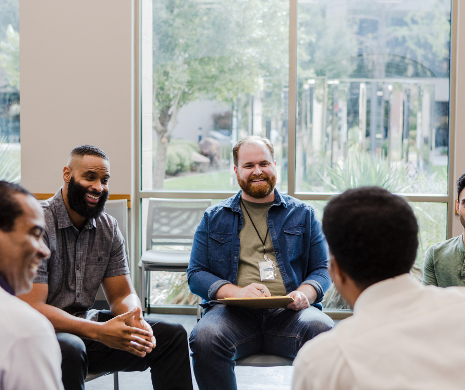                                                          A person attending a SMART Recovery meeting