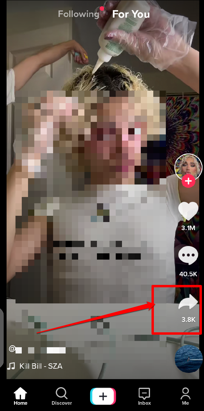 Picture showing the share icon on TikTok