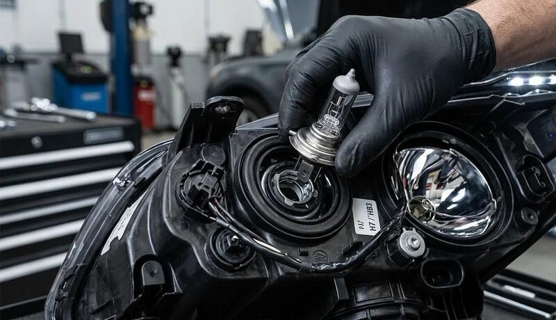 installation process of headlight bulb in plug for excellent brightness