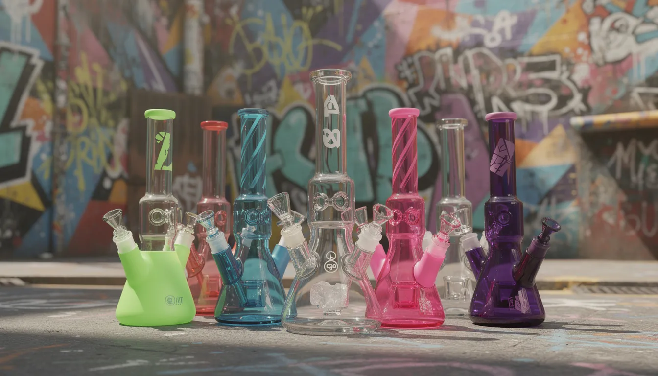 Eine Auswahl von hochwertigen Bongs von verschiedenen Marken, ideal für den Rauchgenuss.