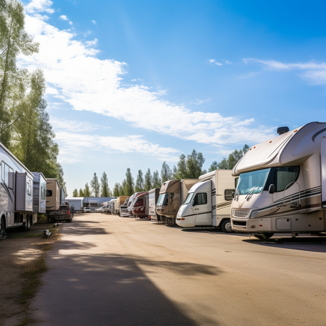 A picture of RV storage facilities that comply with environmental regulations.
