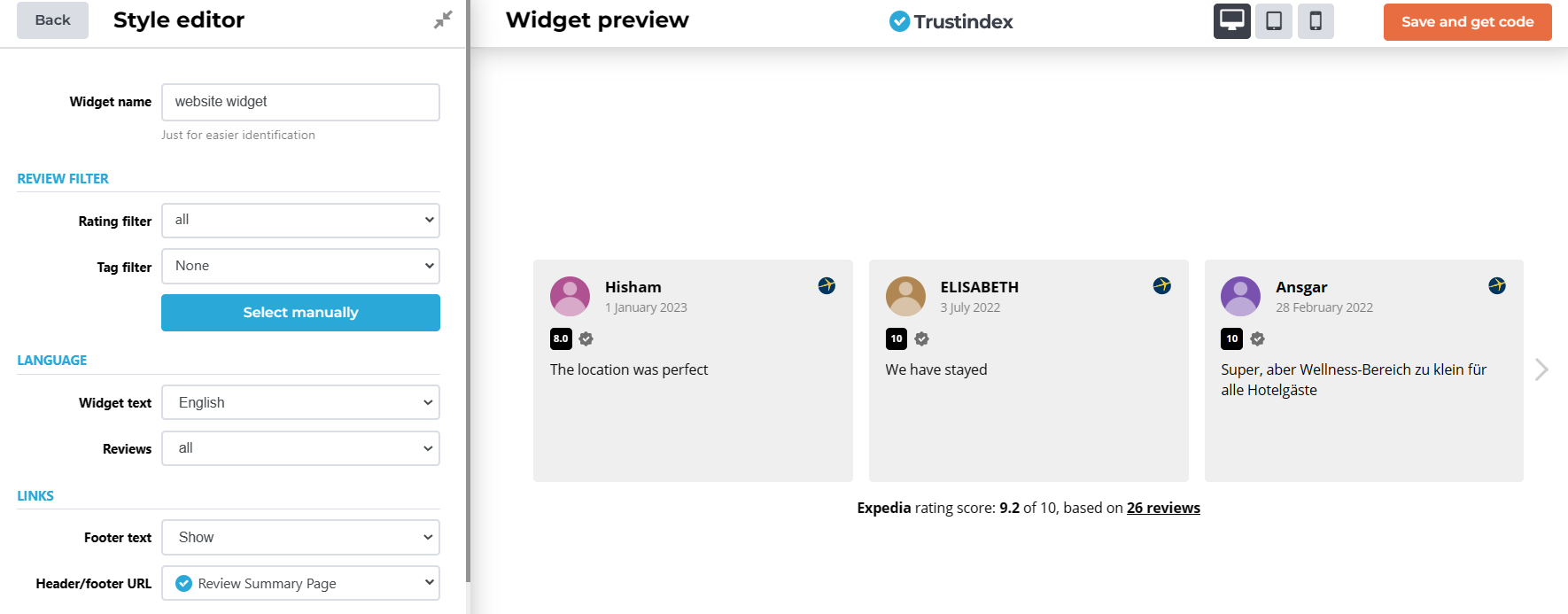 add expedia reviews widget