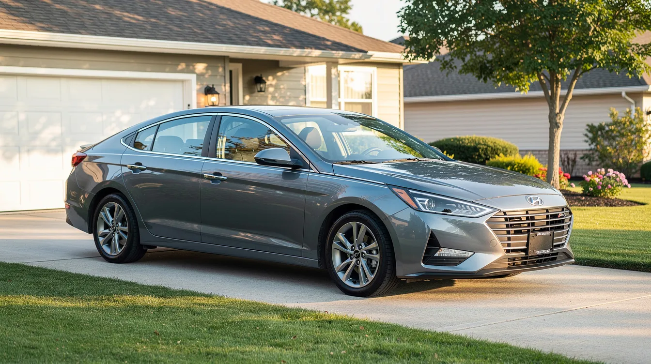 A clean sedan is parked in a residential driveway, ready for auto transport services in New Jersey. This vehicle is prepared for secure transport, highlighting the convenience of door-to-door service offered by Jersey car shipping companies.