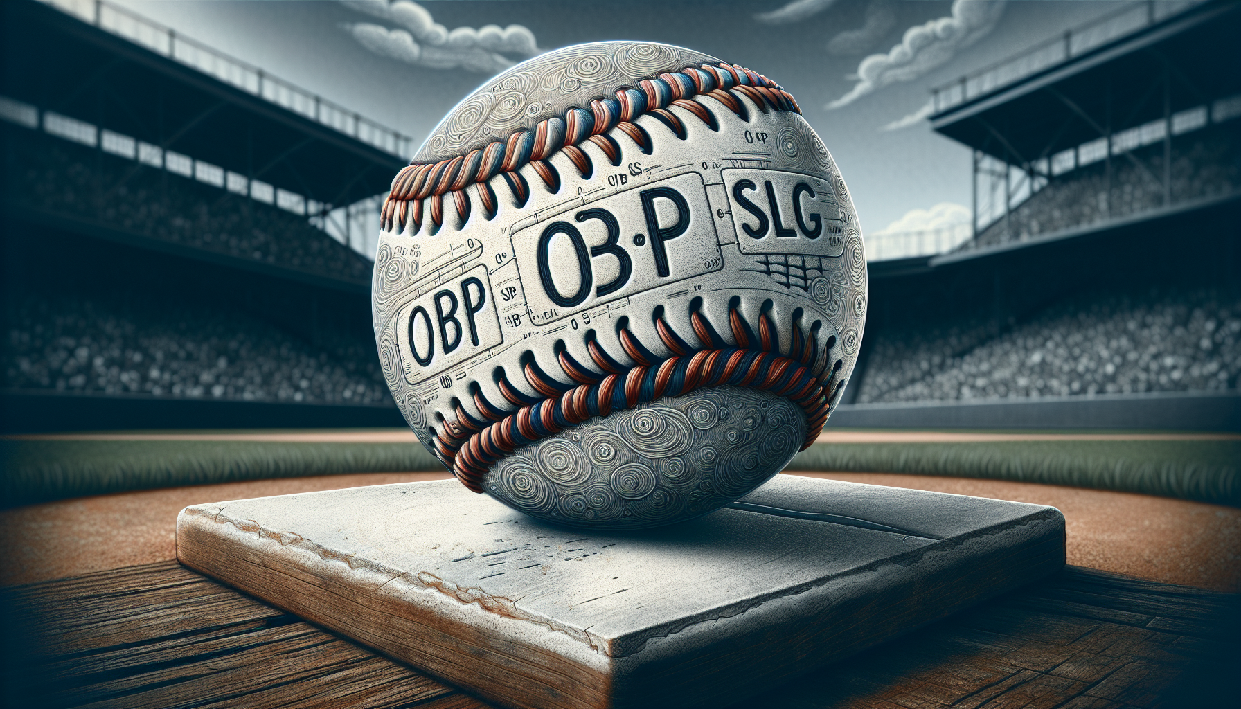 Illustration of baseball with OBP and SLG labels