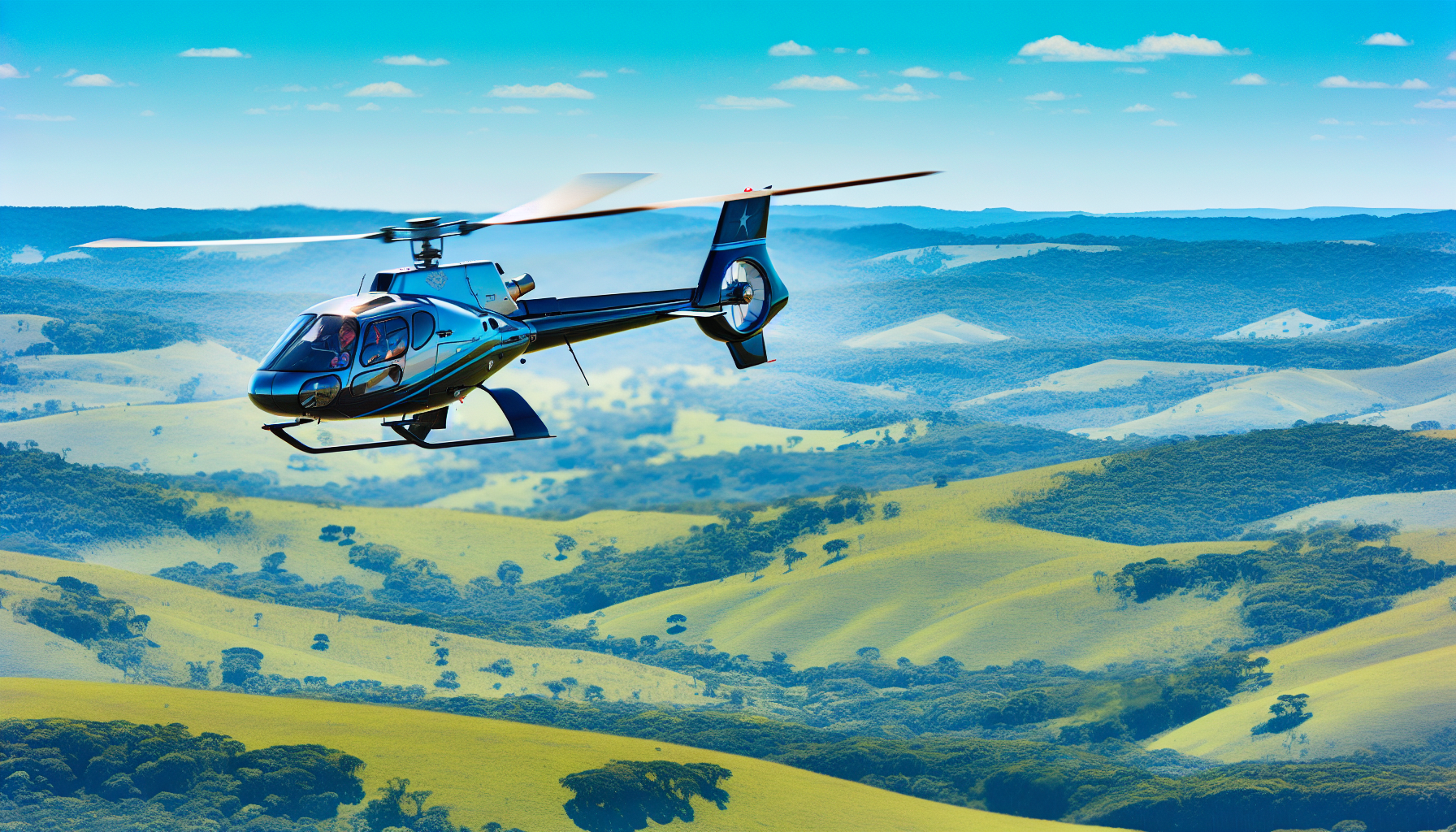 Helicopter flying over scenic landscape