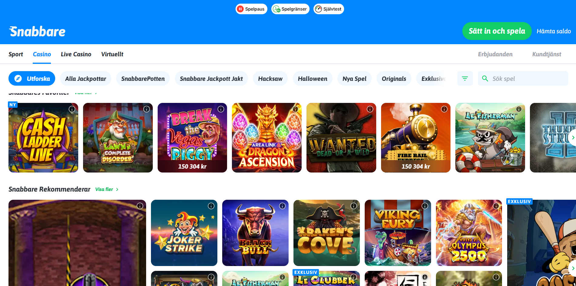 Spelutbud hos Snabbare Casino