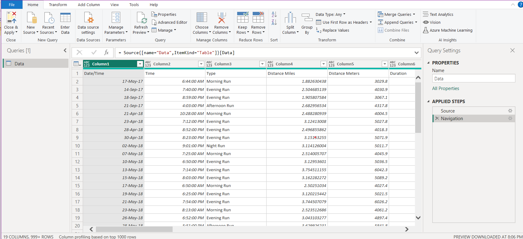 Sheets data loaded into Power Query after final step
