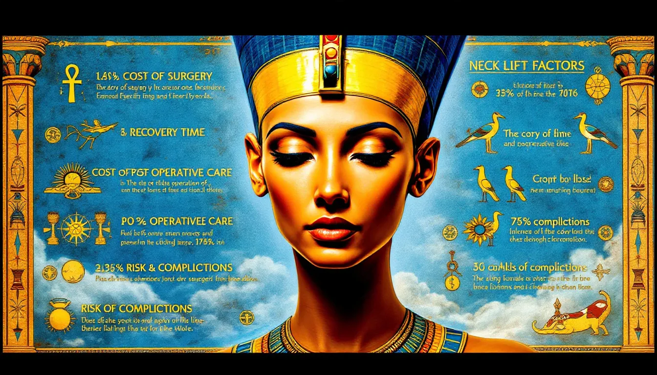 Una infografía que detalla los factores de costo de un lifting de cuello Nefertiti.