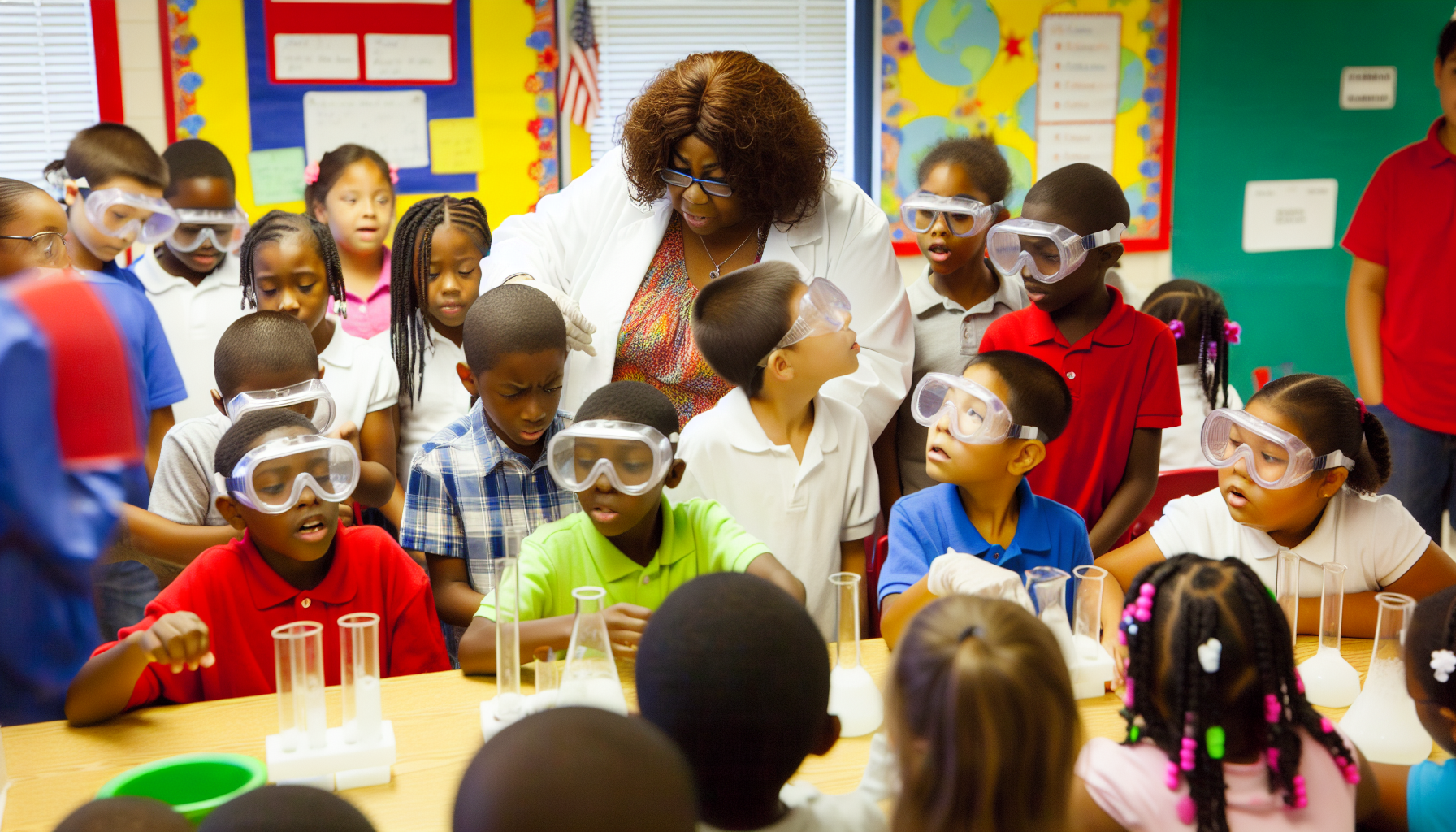 Young students participating in a science experiment at an elementary school in Bastrop