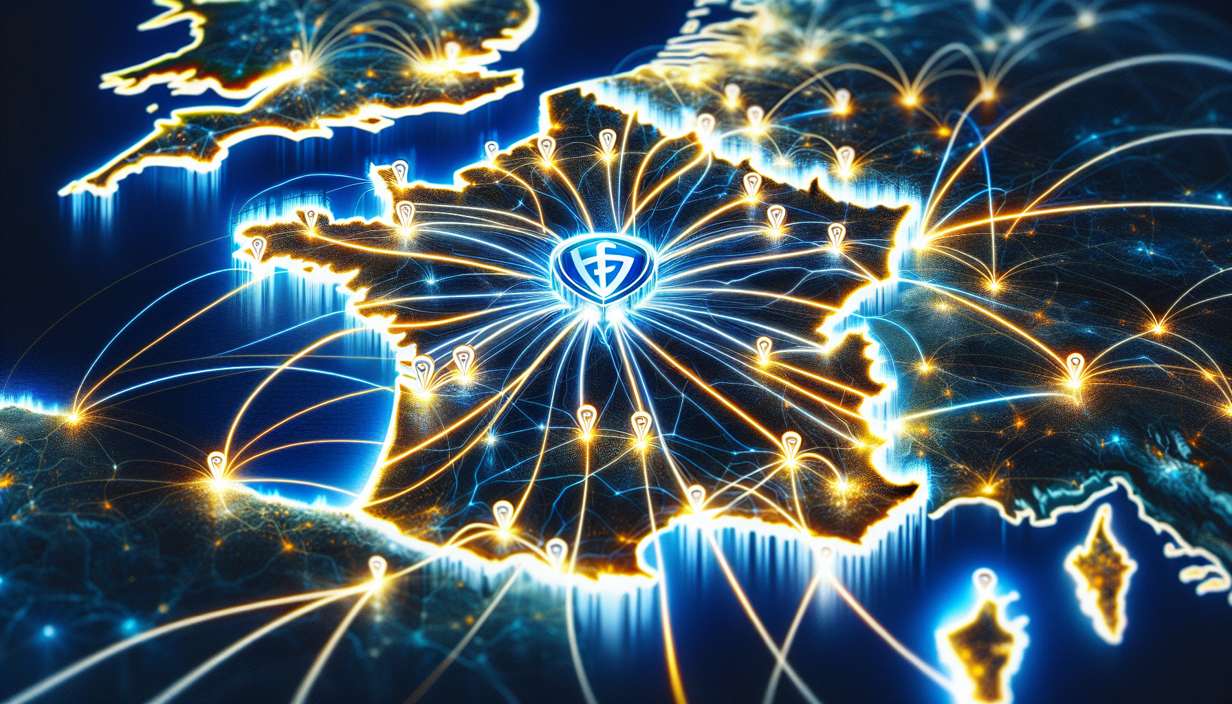 Map of France with highlighted web traffic routes