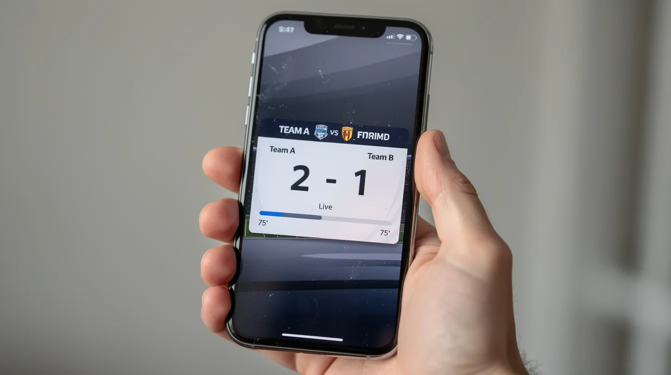 The image shows a hand holding a smartphone that displays a notification of a sports match score, highlighting the excitement of sports betting. This visual captures the essence of staying updated on sports events, which is essential for punters looking to place bets and take advantage of welcome bonuses and deposit match offers.