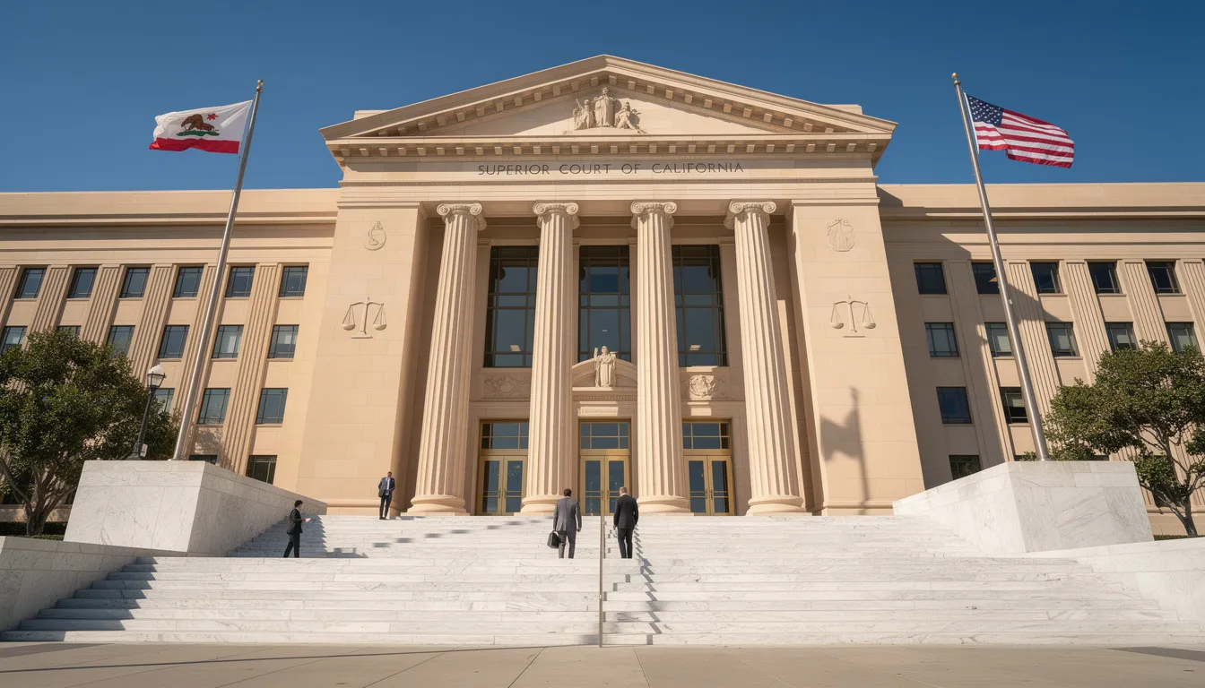 The image depicts a California state courthouse building, symbolizing the legal jurisdiction where probate matters are addressed. This courthouse is a place where experienced probate attorneys can assist clients with various legal issues, including estate planning and probate litigation.