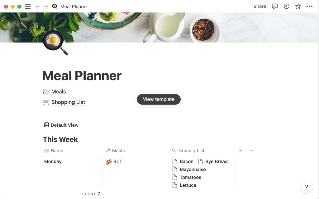notion templates Meal planner