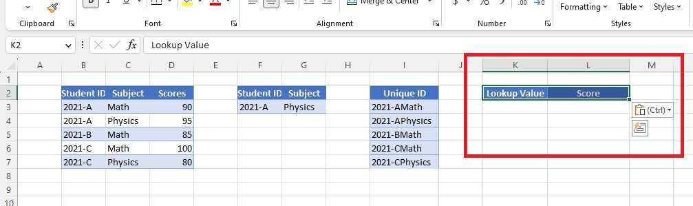 Create a lookup value column and a column for the XLOOUP formula.