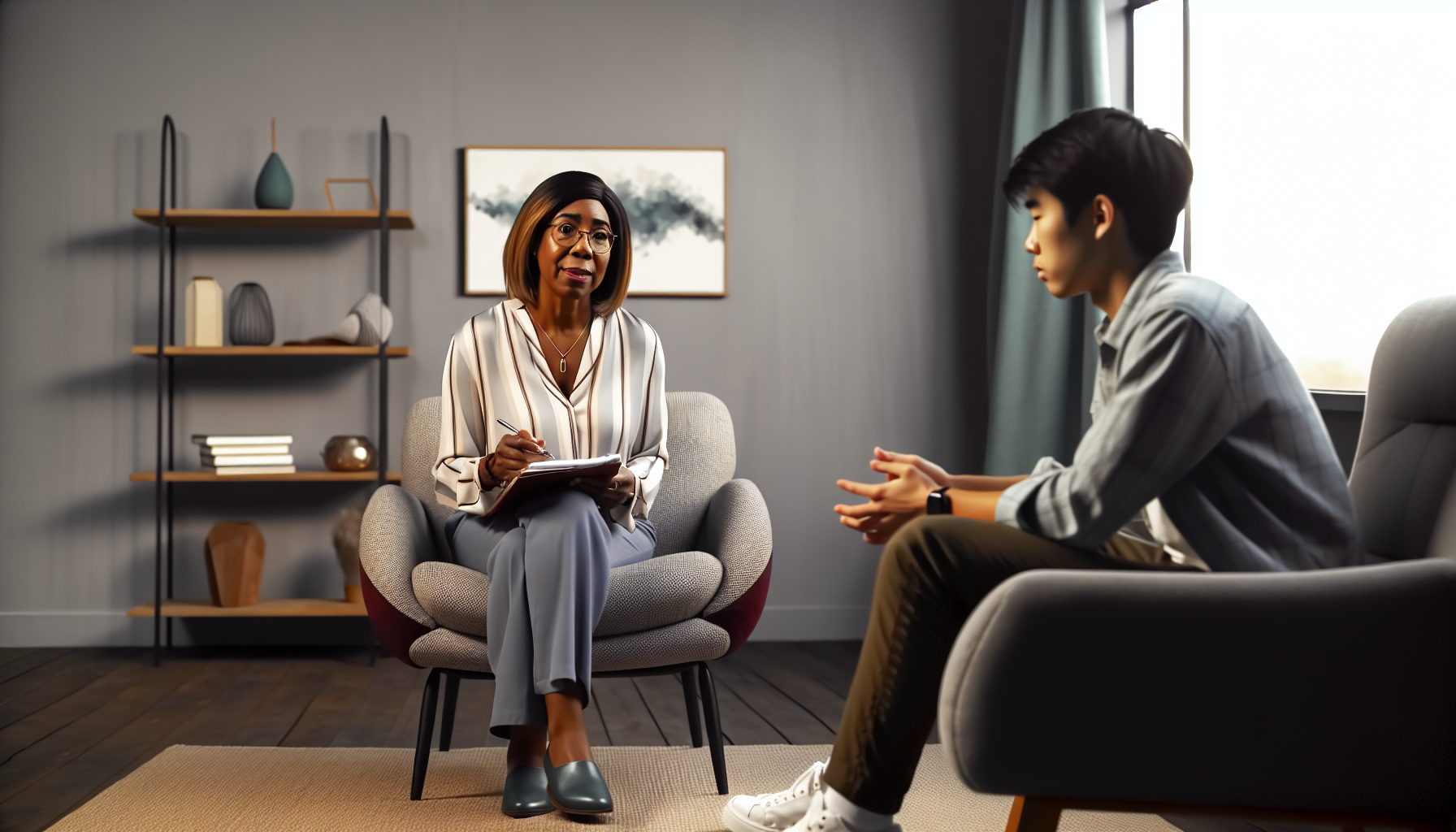 A person having a counseling session with a therapist, representing seeking professional help