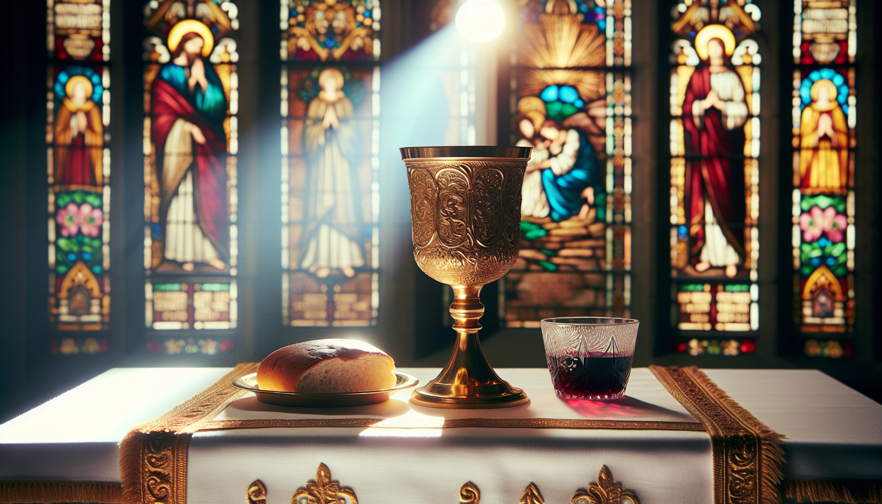 Eucharist with chalice and bread, symbolizing the Real Presence