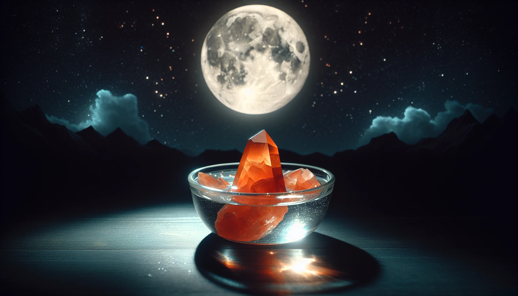 Carnelian crystal under moonlight