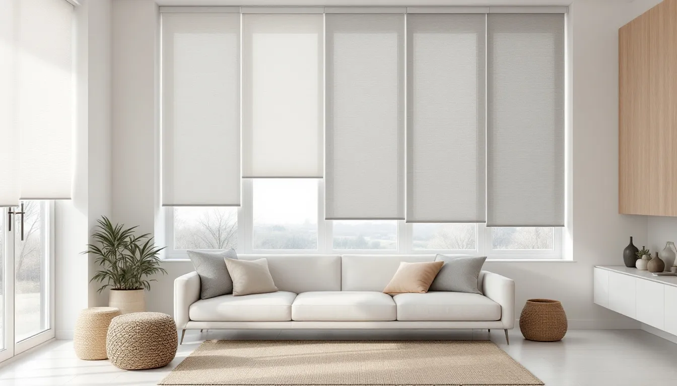 Solar shades installed in a modern living space, demonstrating light control.
