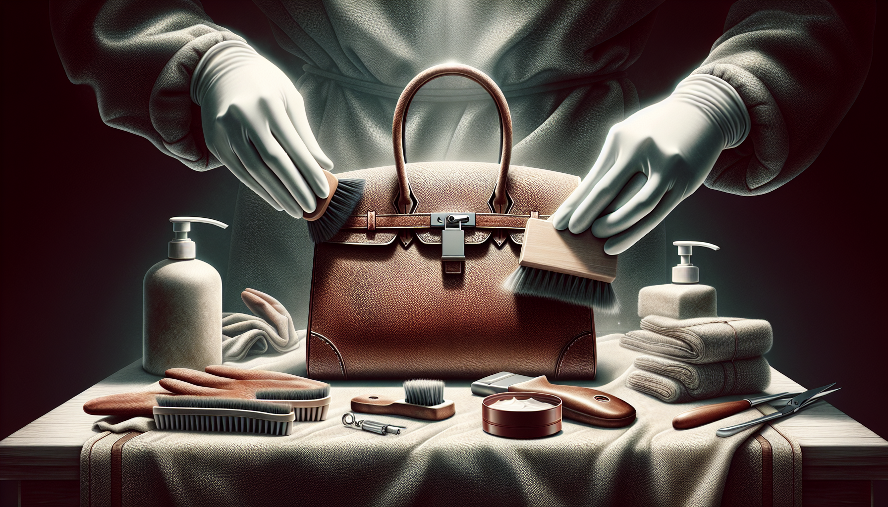 The Expert Guide to Sourcing Hermes Birkin Handbag 5 Artistic depiction of maintaining and caring for a Hermès Birkin handbag