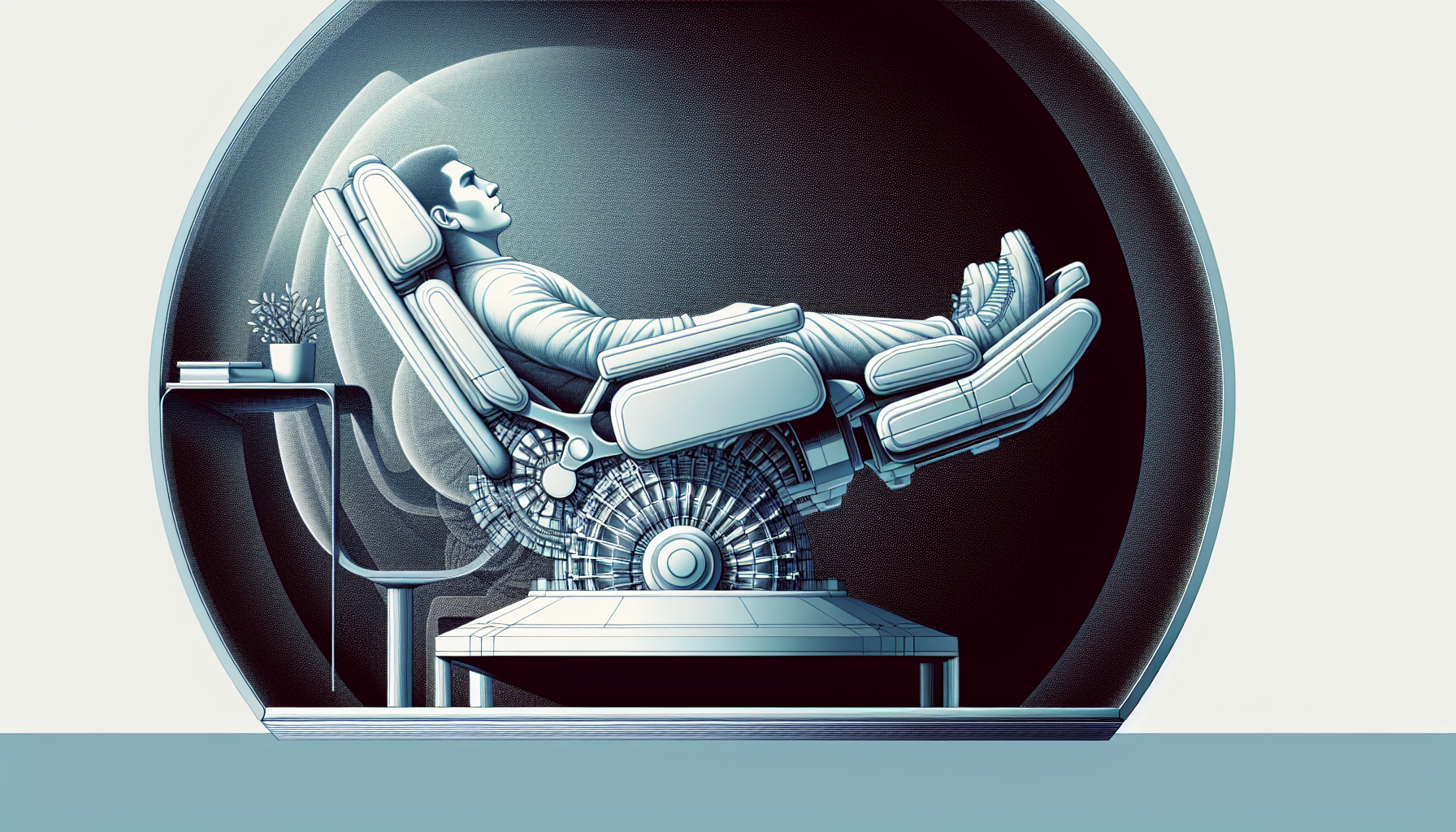Illustration of a person relaxing in a zero gravity massage chair