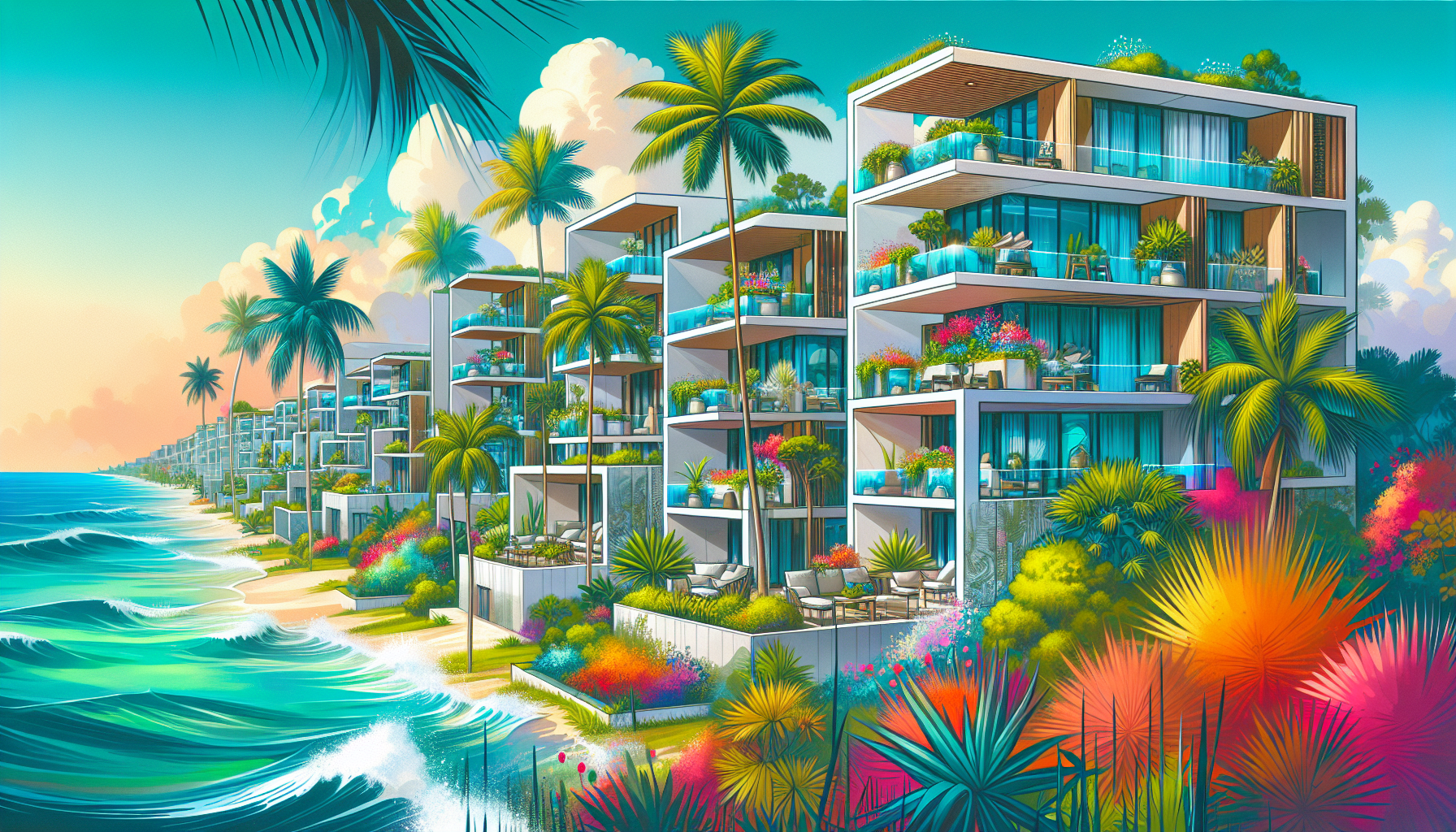 An illustration representing Tulum's new condos for sale.