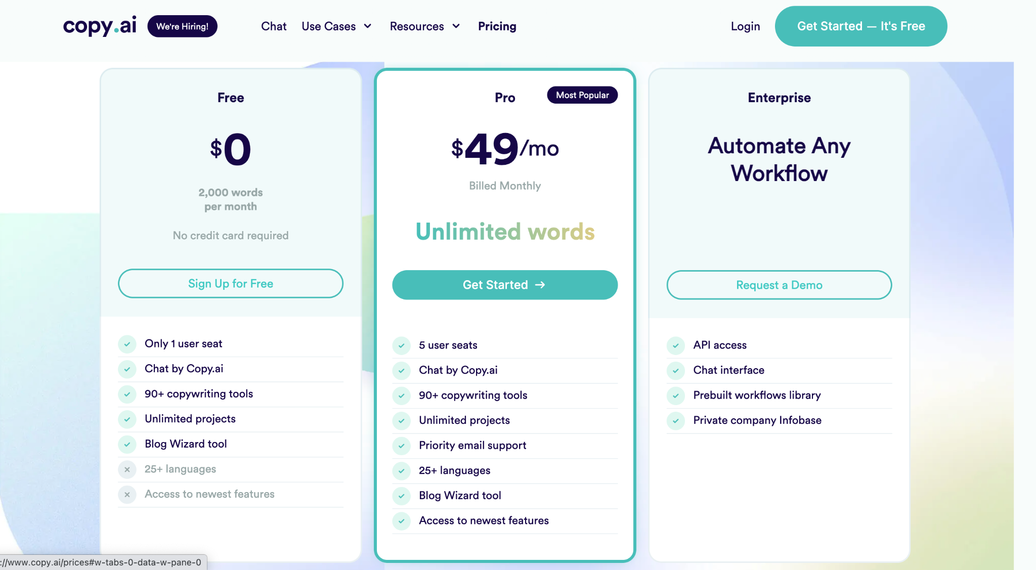 Copy.ai pricing