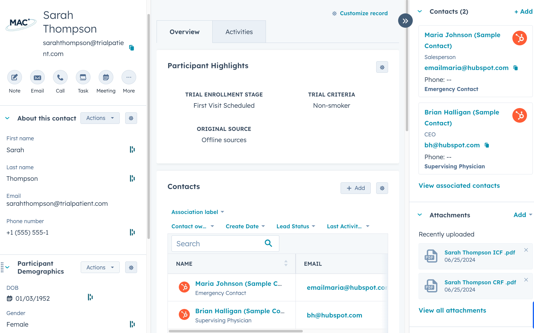 Potential HubSpot for Healthcare Implementation for a Clinical Trial