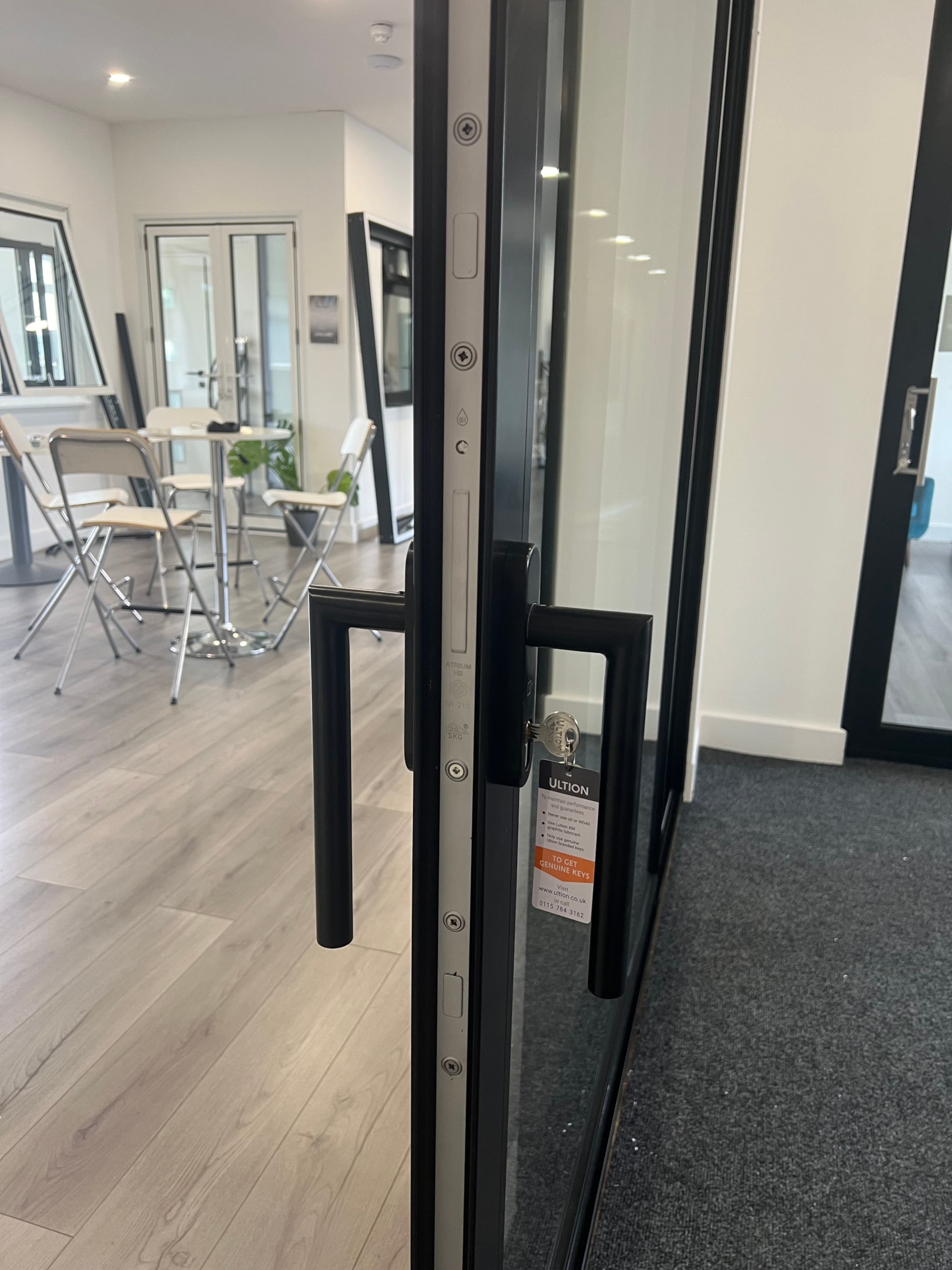 lift and slide door handle close up