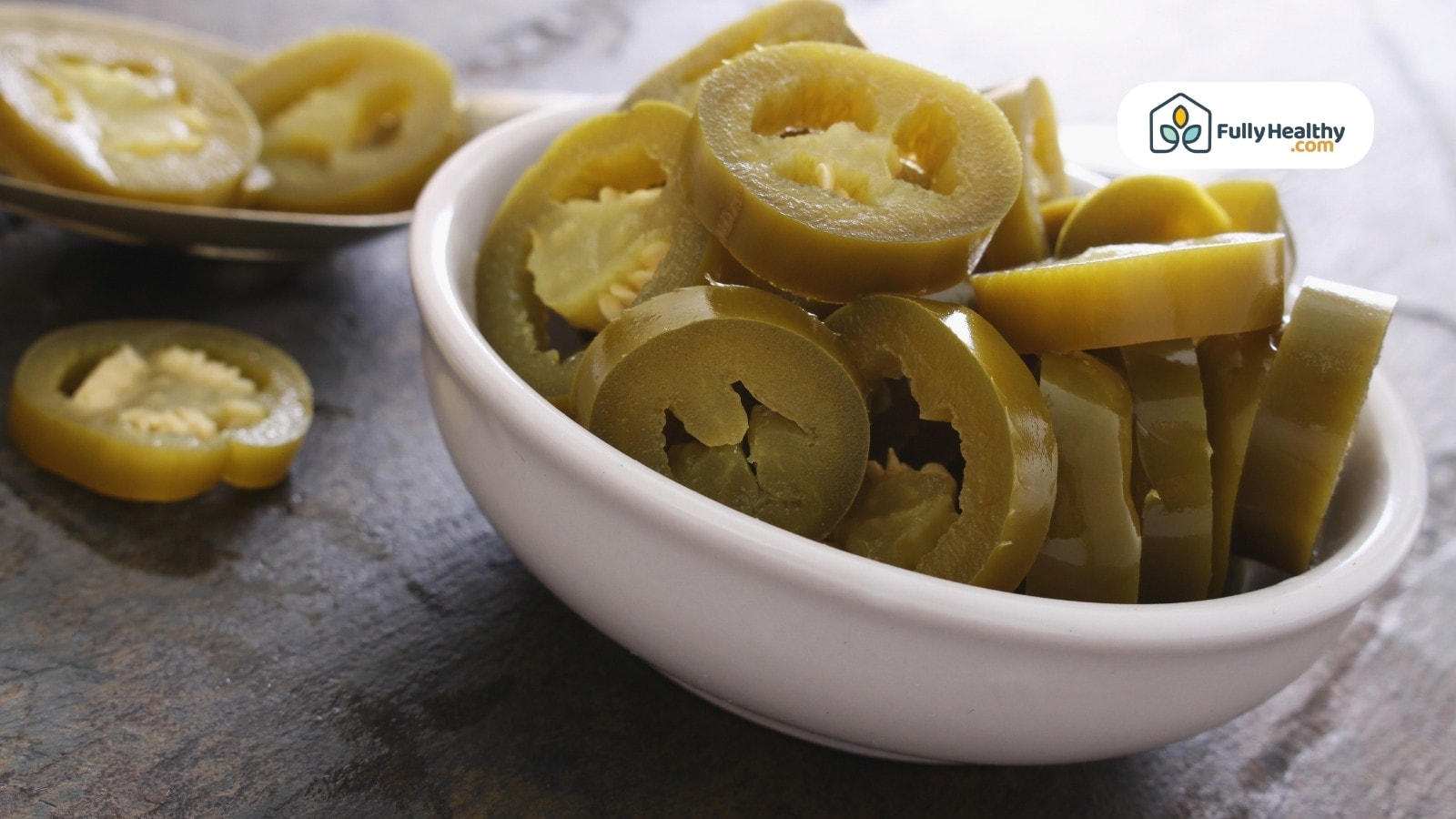 A bowl of pickled jalapeño slices ready to serve