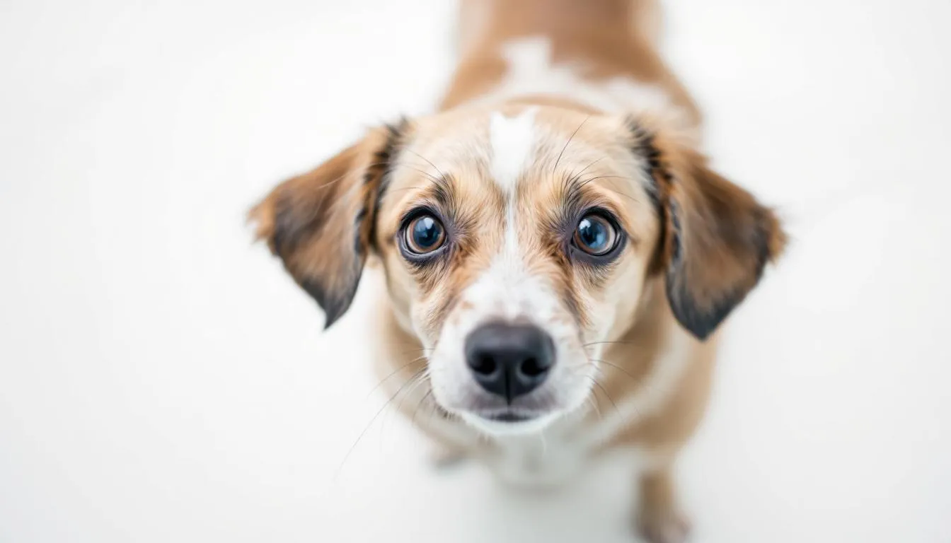 A dog is depicted with a noticeable head tilt and unsteady posture, showcasing classic signs of vestibular disease, which affects its balance system. This condition, often seen in older dogs, may stem from issues such as inner ear infections or other underlying causes affecting the vestibular apparatus.