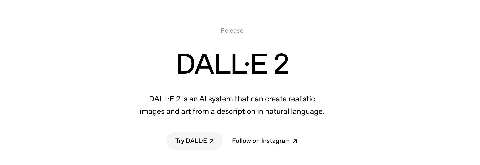 DALL·E 2 homepage showing its tagline as an AI system that creates images from natural language prompts