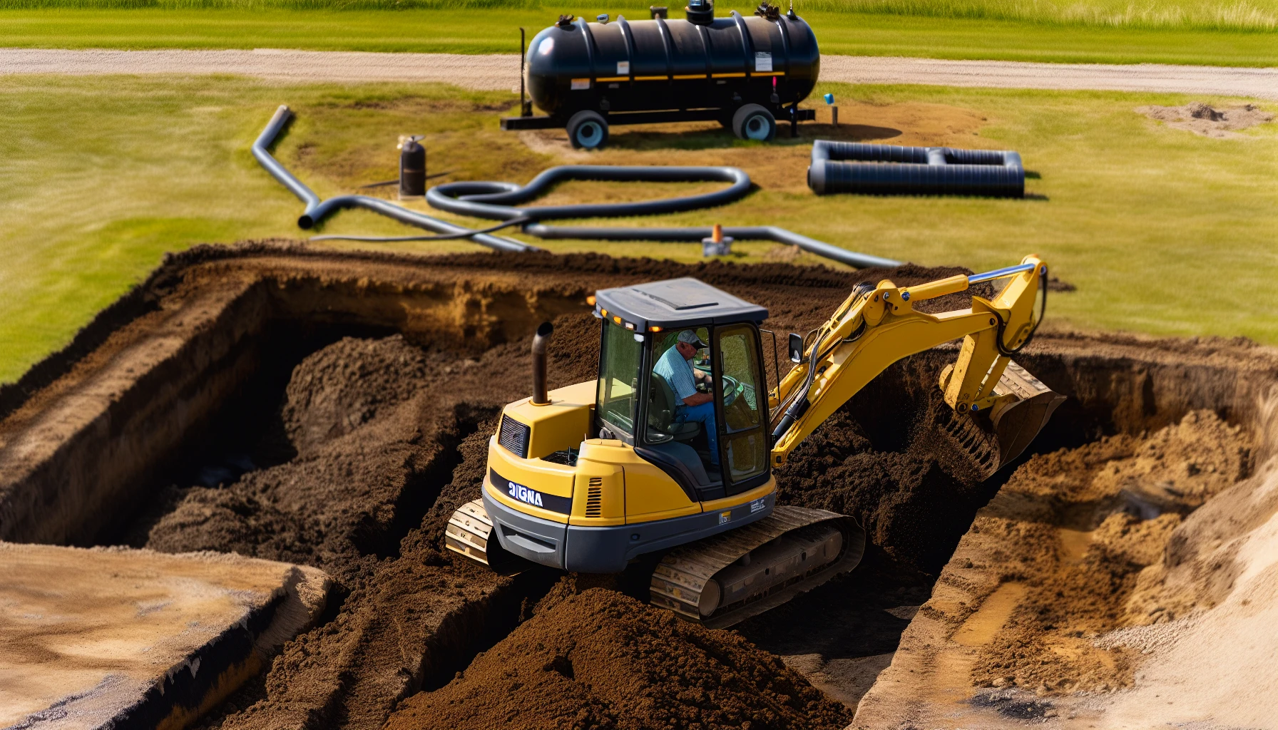 Excavation process during septic tank installation