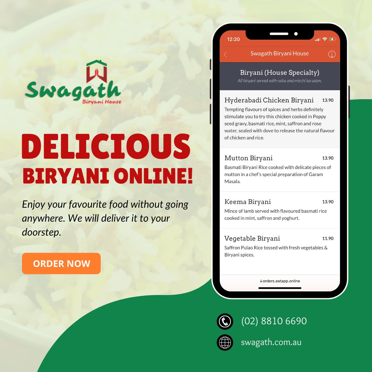 Order Indian takeaway from Swagath Biryani House in Wentworthville, Sydney - Online or via Mobile App