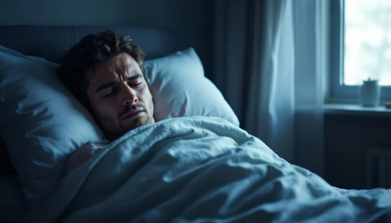 In der Abbildung wird eine Person gezeigt, die während des Betriebsurlaubs krank im Bett liegt und über ihre Optionen nachdenkt, wie sie mit ihrem Arbeitgeber kommunizieren kann. Es wird thematisiert, welche Regelungen und Rechte Arbeitnehmer in Bezug auf Urlaubstage und betriebliche Belange haben.