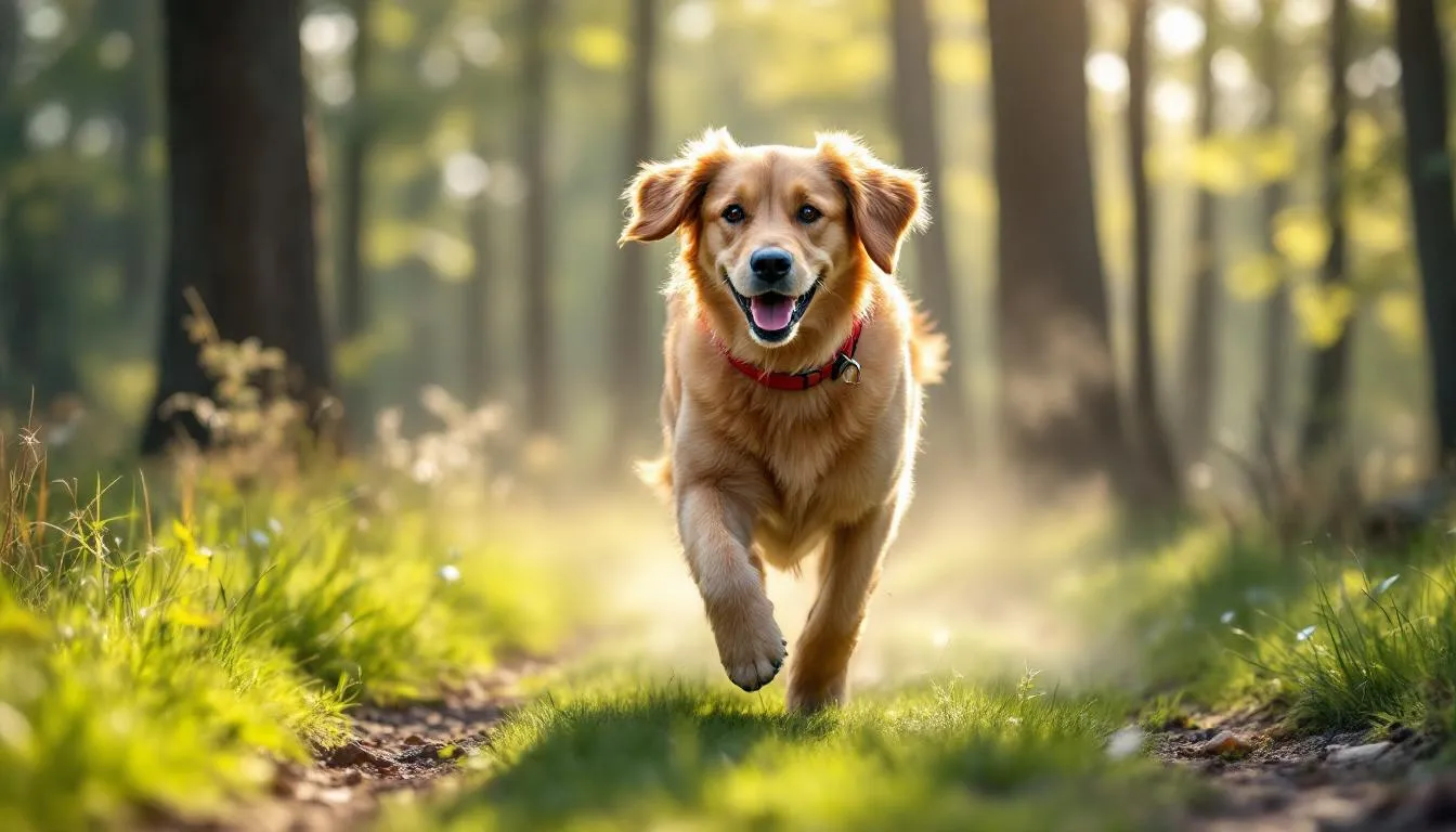 A healthy dog is joyfully exercising outdoors, promoting its respiratory health and helping prevent pneumonia in dogs. Engaging in physical activity is essential for maintaining a strong immune system and reducing the risk of respiratory illnesses, including bacterial and viral pneumonia.