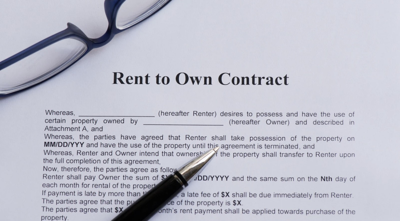 Close-up of a rent to own Toledo contract sample.