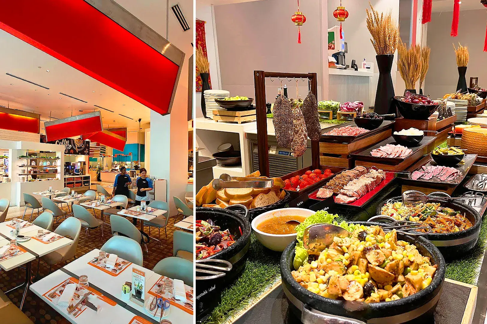 The Line Singapore buffet restaurant with modern dining room and seafood station