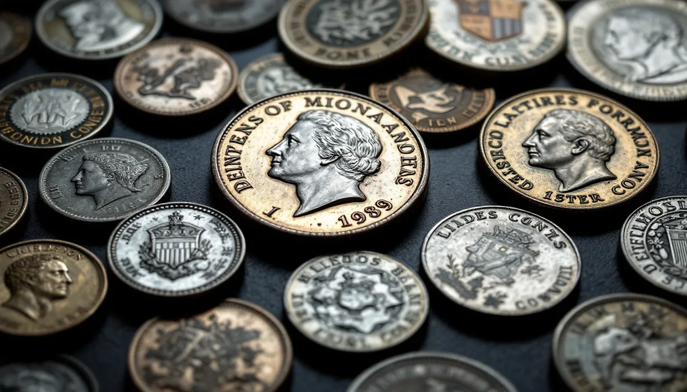 Różne monety po 1989 roku, w tym wartościowe monety kolekcjonerskie.