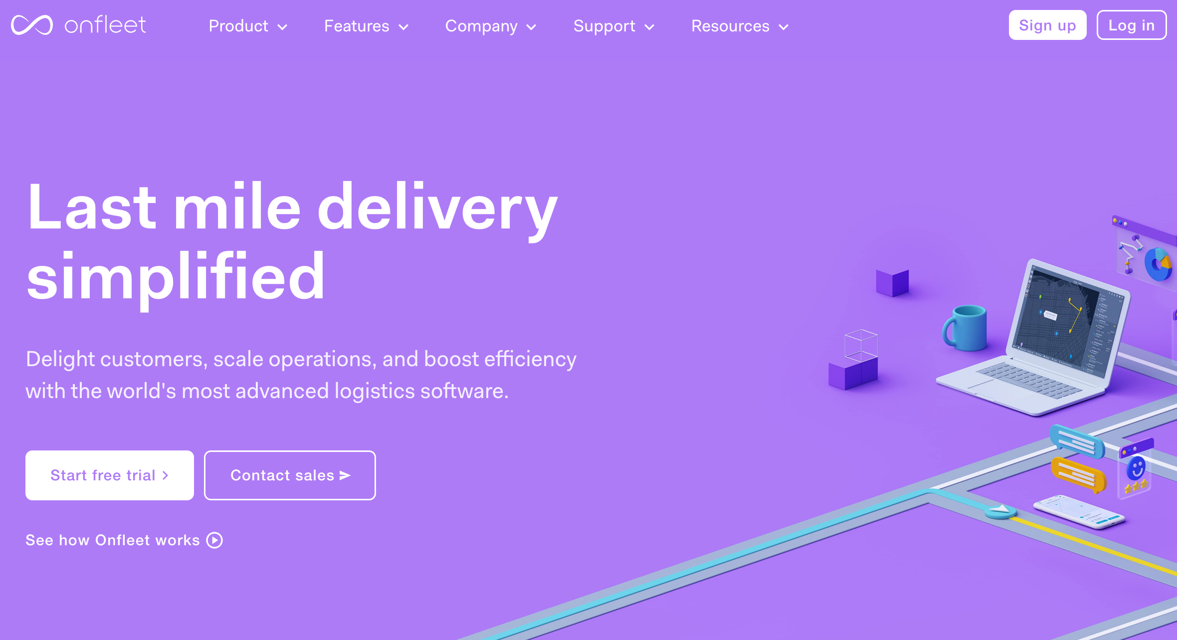 Onfleet homepage showcasing last-mile delivery management software