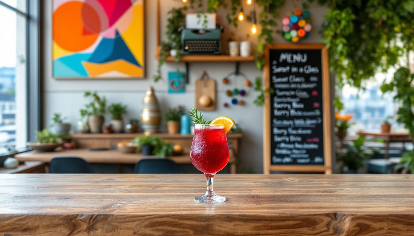 A glass of non-alcoholic wine with grapes in the background.