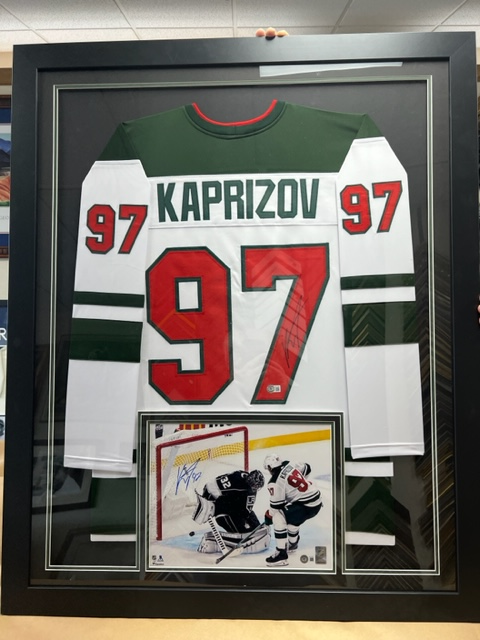 Framed Minnesota Wild Hockey Jersey Kaprizov - Stephens Art and Frame