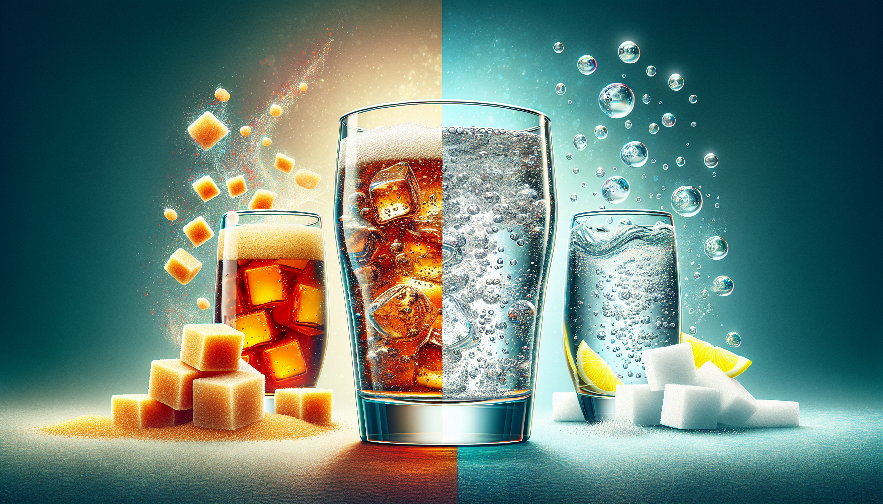 Comparison illustration of soda and sparkling water