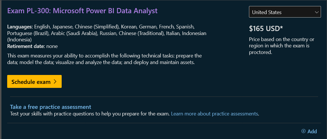 Details of exam on Power BI service