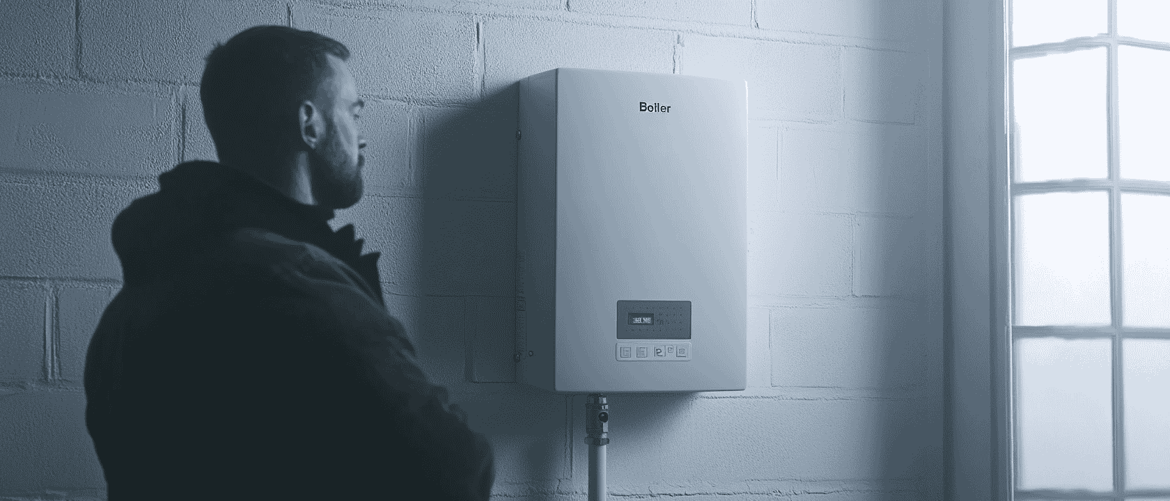 A professional boiler engineer assessing a Worcester Bosch boiler.